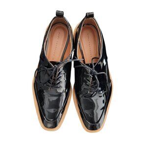 Zara Trafuluc Womens 8 EU 39 Black Patent Leather Pointed Oxford Platform